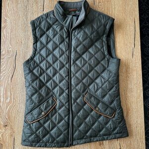 Brooks Brothers Quilted Vest in Dark Green with Brown Trim